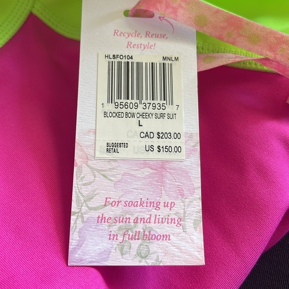 Loveshackfancy X Hurley Cheeky Surf Suit Magenta & Lime Green Sz L NWT - Picture 6 of 8